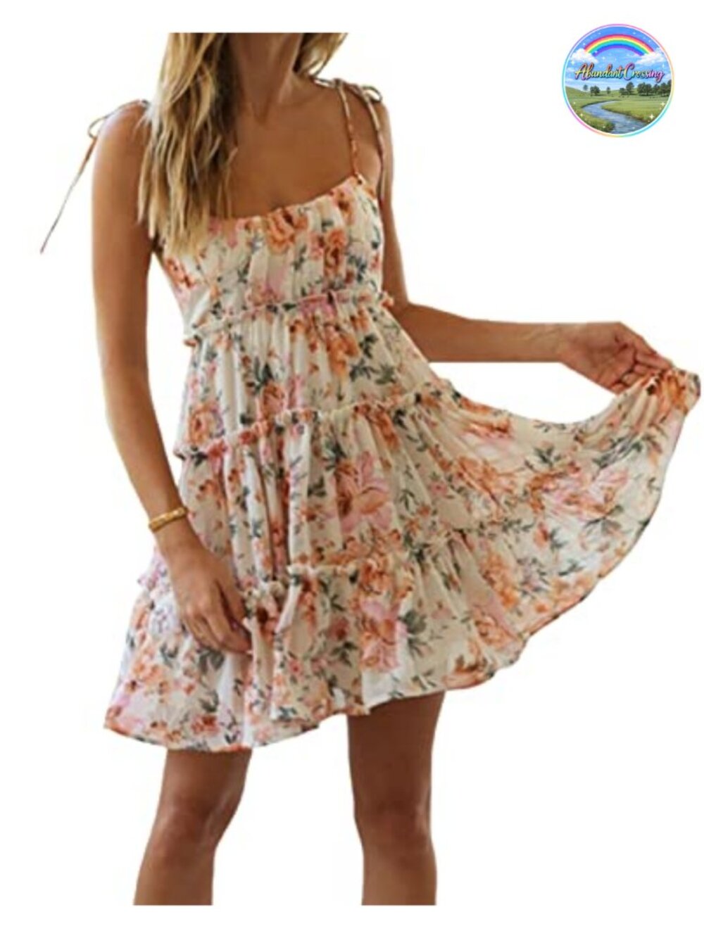 Polyester Floral Mini Dress Spaghetti Strap Ruffle Sundress